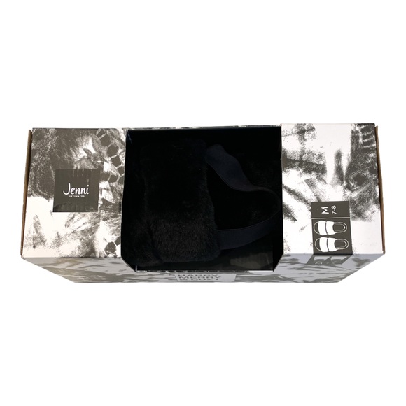 JENNI Women's Plush Faux Fur Slide Boxed Slippers - Black - Picture 4 of 5